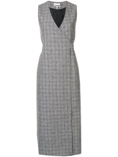 Ganni Wrap-around Midi Dress In Grey