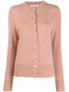 Extreme Cashmere Ribbed Neckline Classic Cardigan In Pink
