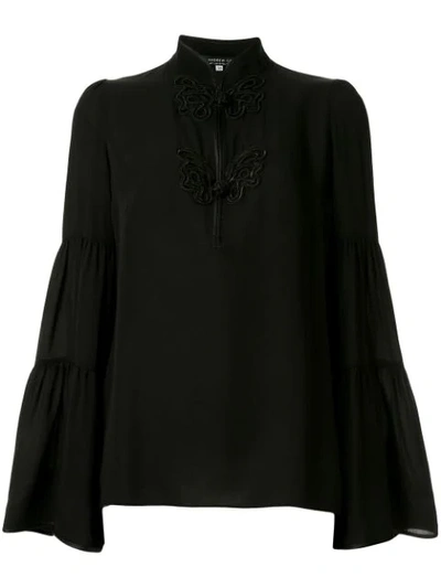 Andrew Gn Silk Woven High Neck Blouse In Black