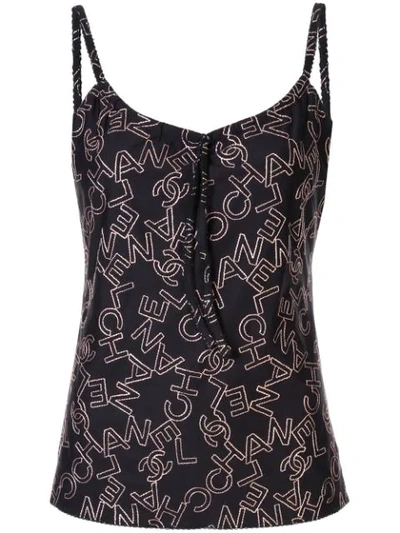 Pre-owned Chanel Logo Printed Camisole In Black