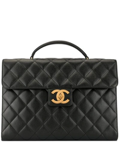 Pre-owned Chanel 1995 Quilted Cc Briefcase In Black