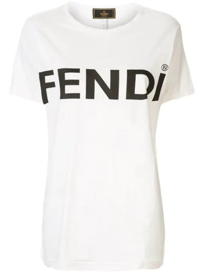 Pre-owned Fendi Logo Print T-shirt In White