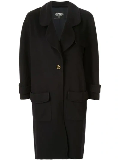 Pre-owned Chanel Cashmere Slim-fit Midi Coat In Black