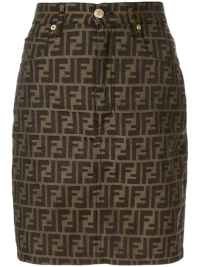 Pre-owned Fendi Zucca Print Skirt In Brown