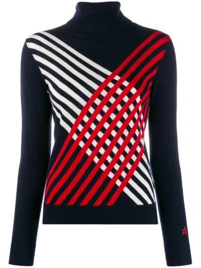 Perfect Moment Criss-cross Striped Jumper In Blue