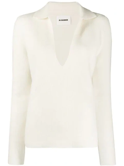 Jil Sander Deep V-neck Jumper In Neutrals