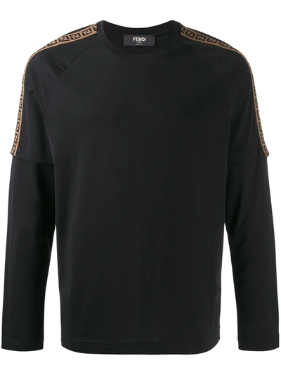 Fendi Ff Layer Effect Long-sleeved T-shirt In Black