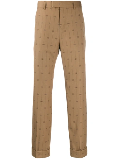 Gucci Interlocking G Stripe Trousers In Brown