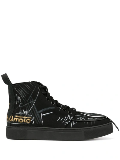 Yohji Yamamoto Graffiti High-top Trainers In Black