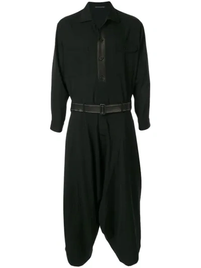 Yohji Yamamoto Asymmetrical Belted Coat In Black