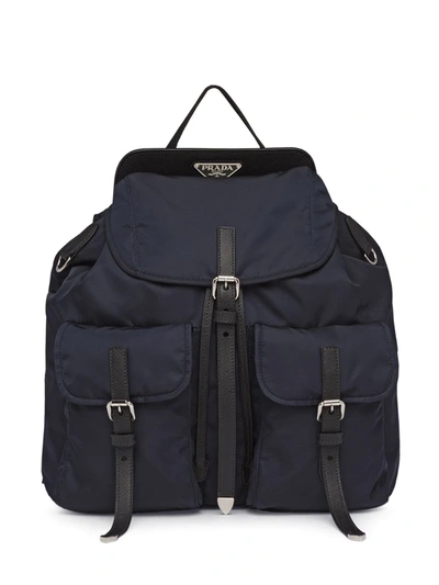 Prada Nylon And Saffiano Leather Backpack In Blue