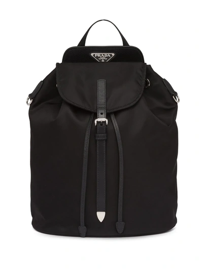 Prada Logo Plaque Backpack In Black