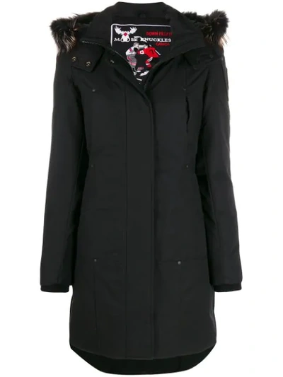 Moose Knuckles Zip-up Parka Coat In Black