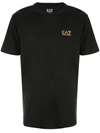 Ea7 7 Lines Cotton Jersey T-shirt In Black,gold