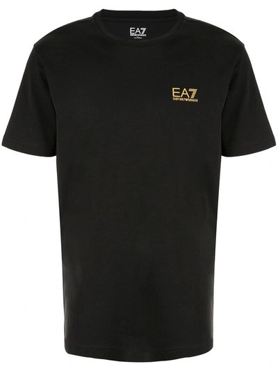 Ea7 7 Lines Cotton Jersey T-shirt In Black,gold