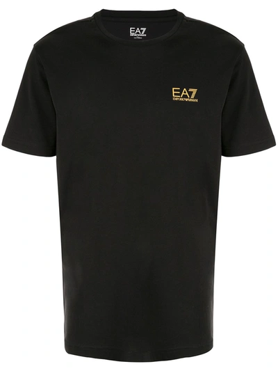 Ea7 7 Lines Cotton Jersey T-shirt In Black