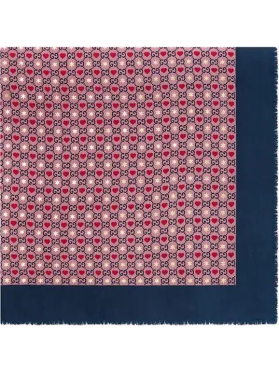 Gucci Star And Heart-print Gg Scarf In Pink