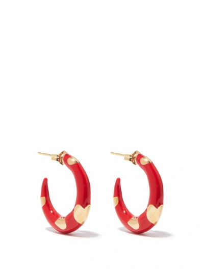 Alison Lou Amour 14-karat Gold And Enamel Hoop Earrings In Red Multi