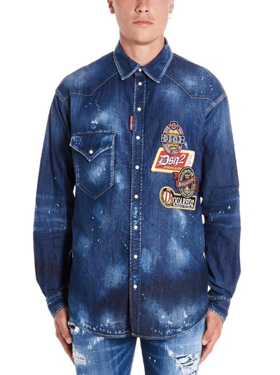 Dsquared2 Patch Detail Denim Shirt In Blue