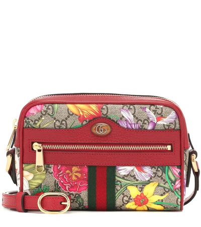 Gucci Mini Ophidia Floral Gg Supreme Canvas Crossbody Bag In Red/gg Supreme Flora