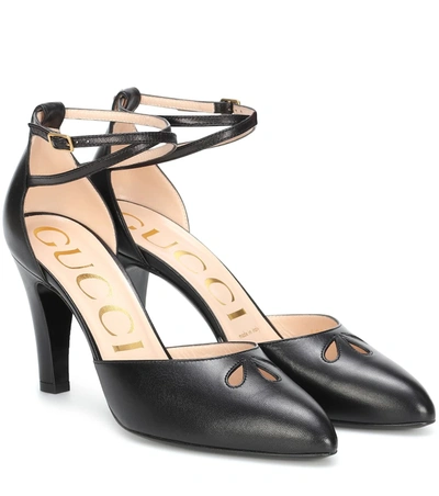 Gucci Indya Ankle Strap Cutout Pointed Toe Pump In Black