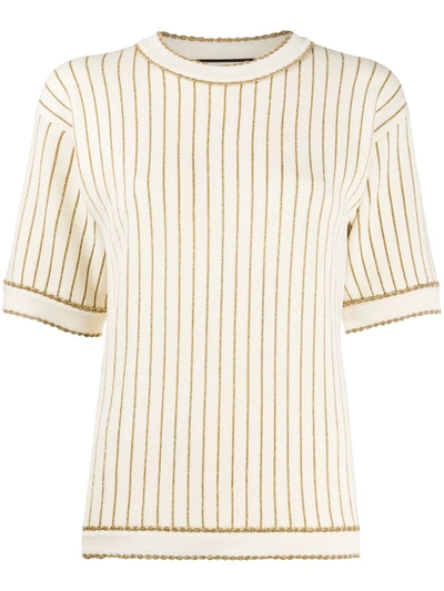 Gucci Metallic Stripe Wool Blend Sweater In Ivory