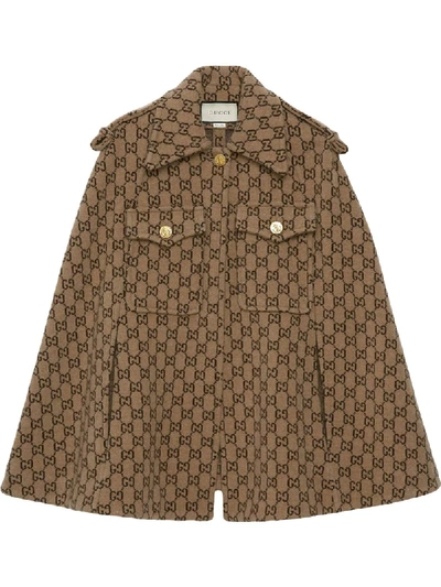 Gucci Gg-knit Wool Cape Jacket In Beige Multi