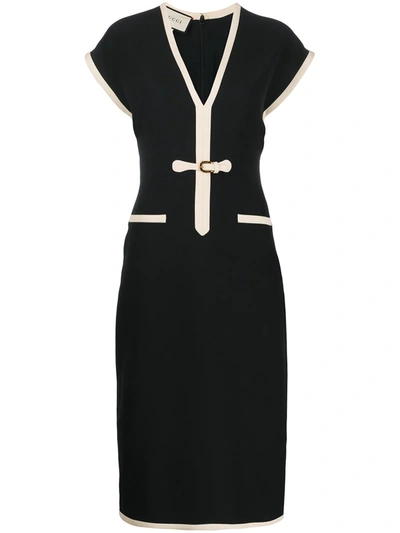 Gucci Belted Silk & Wool Cady Crepe Dress In Black/ Mix