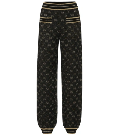 Gucci Gg Metallic Jacquard Wool Blend Track Trousers In Black