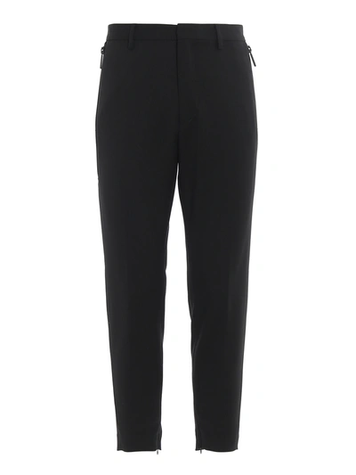 Dsquared2 Rubber Logo Wool Blend Trousers In Black