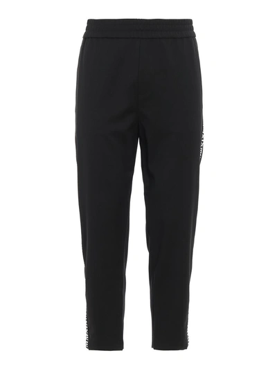 Moschino Wool Blend Trousers With Logo Bands In Black
