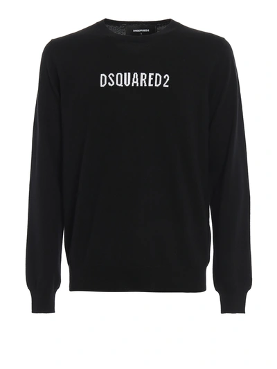 Dsquared2 Logo Intarsia Wool Sweater In Black