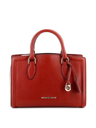 Michael Kors Zoe Hammered Leather Medium Bowling Bag In Red In Dark Red