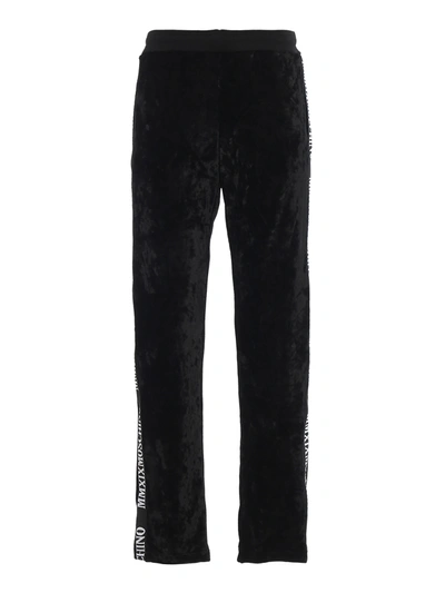 Moschino Black Velvet Trousers With Branded Side Bands
