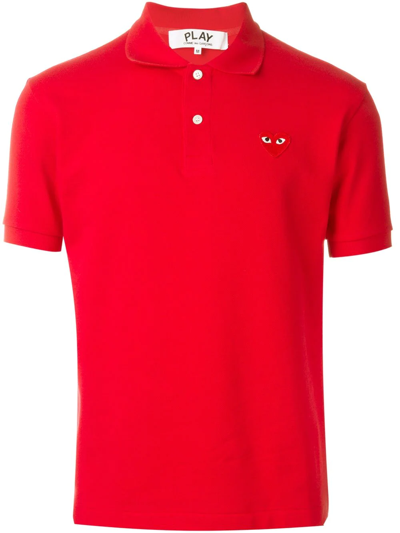 Comme Des Garçons Play Play Pique Polo With Heart Applique In Red