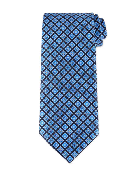 Stefano Ricci Neat Square Printed Silk Tie, Blkgry7 In Navy | ModeSens