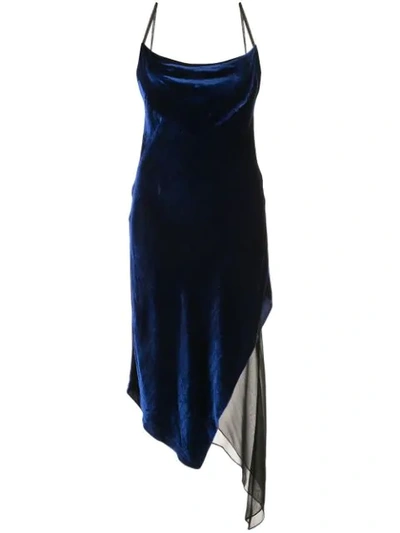 Kiki De Montparnasse Asymmetric Paneled Velvet And Silk-chiffon Dress In Black Blue