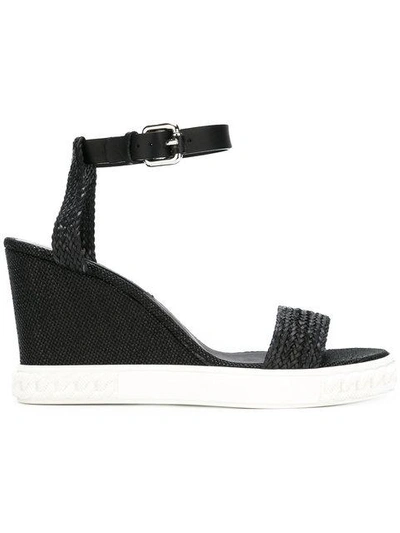 Casadei Woven Strap Wedge Sandals In Black