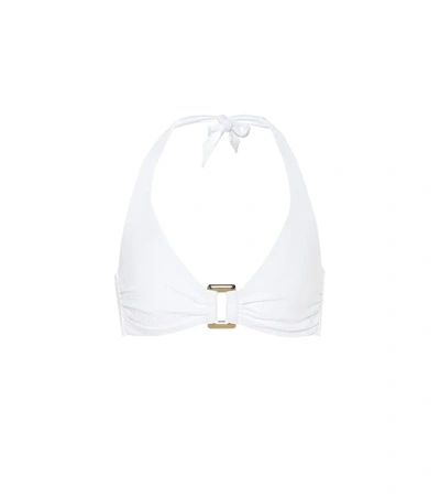 Heidi Klein Core Ruched Stretch-piquè Halterneck Bikini Top In White