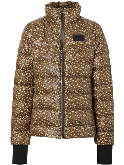 Burberry Pentland Quilted Logo Print Jacket In Brown