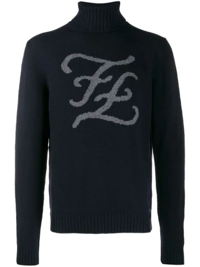 Fendi Karligraphy Logo Jumper In Blue