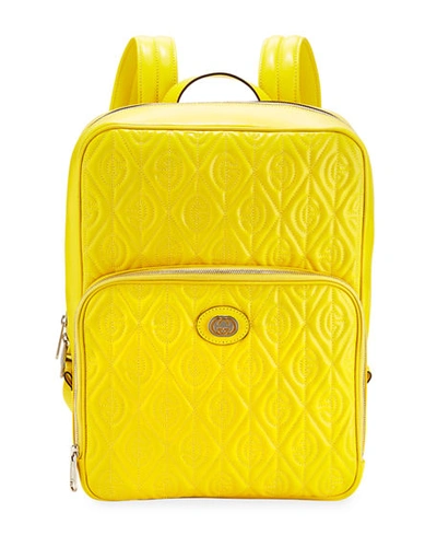 Gucci Men's Rhombus Stitched Gg Leather Backpack In Yellow