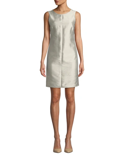 Emporio Armani Chalk Sleeveless Cotton-silk Sheath Dress In Gray
