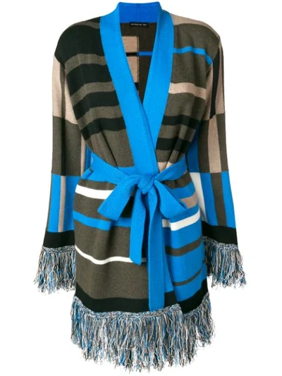 Etro Belted Fringe-trimmed Intarsia-knit Cardigan In Brown