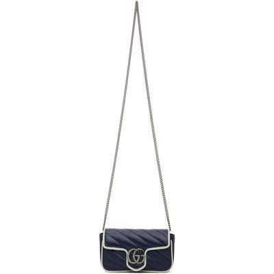Gucci Gg Marmont Torchon Super Mini Crossbody Bag - Silver Hardware In 4186 Blue