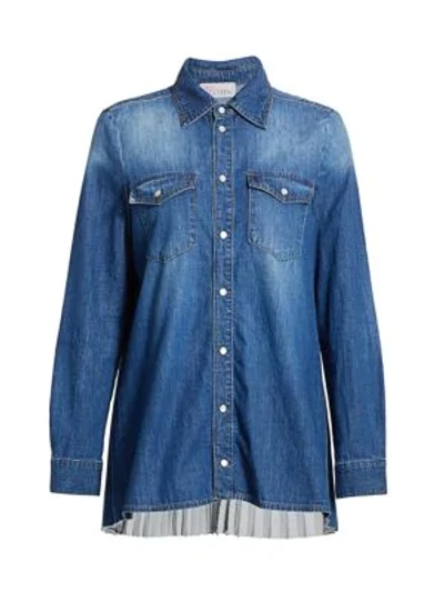 Red Valentino Pleated Back Button-down Denim Shirt