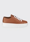 Prada Leather Platform Sneakers In Brown
