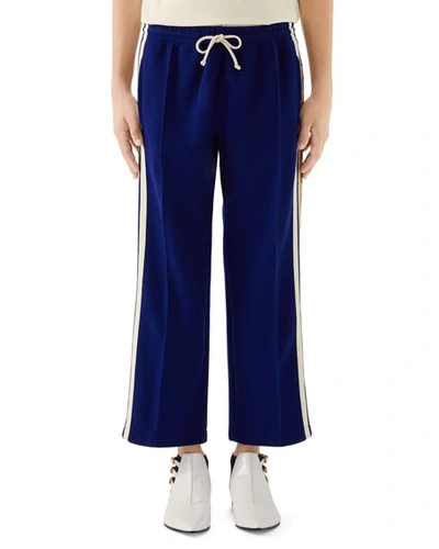 Gucci Men's Gg-tape Cropped Wide-leg Track Pants In Blue