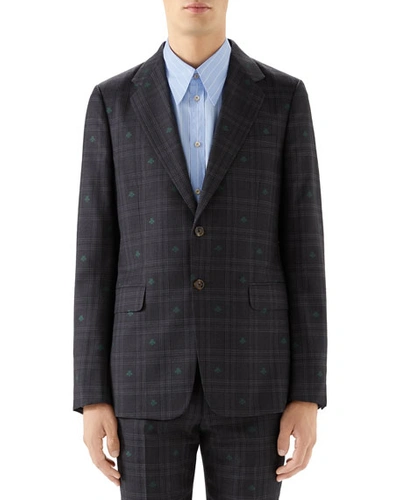 Gucci Men's Signature Bee Check Two-piece Wool Suit In Gray