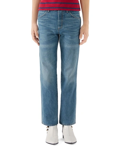 Gucci Men's Marble-wash Retro-fit Jeans In Blue